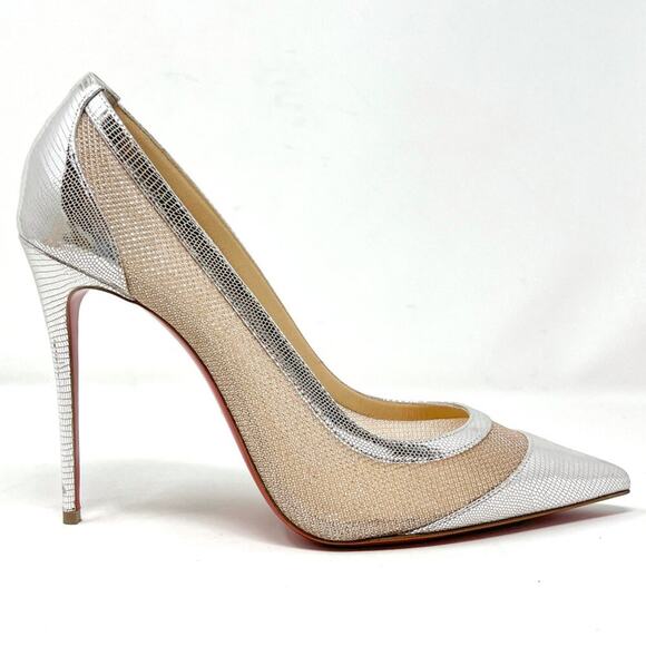 Christian Louboutin Silver Leather Mesh Galativi Pumps– Size 40 - Picture 3 of 10